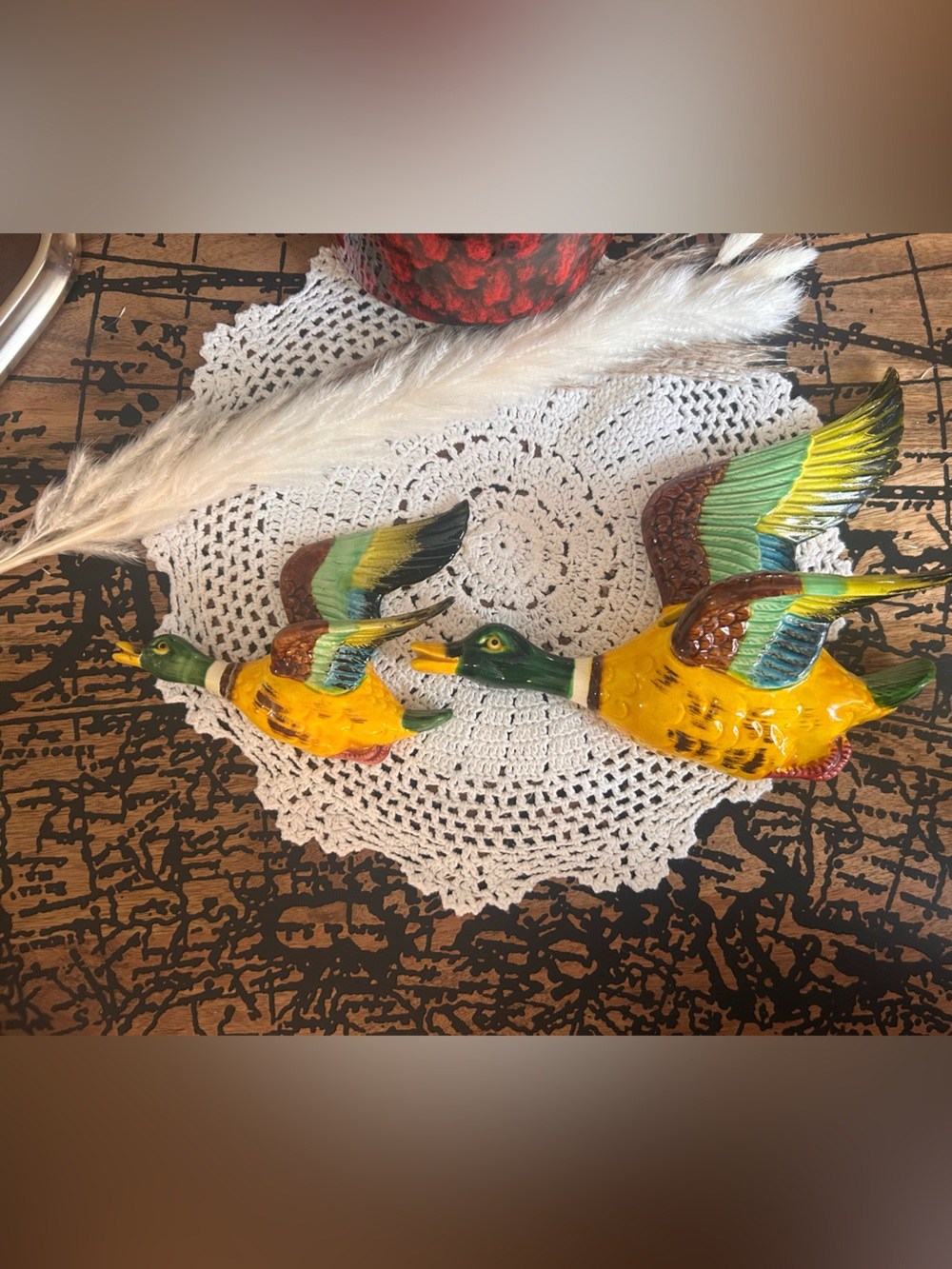 Vintage Ceramic Flying Mallard Wall Planters – Mid-Century Retro Decor Set of 2